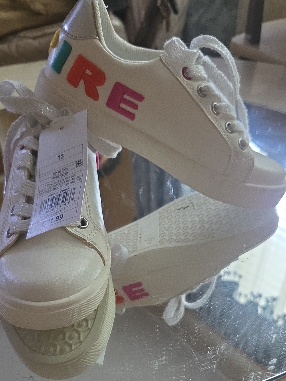 Cat &Jack White Girl's Platform Sneakers with Multicolor Letter Accents